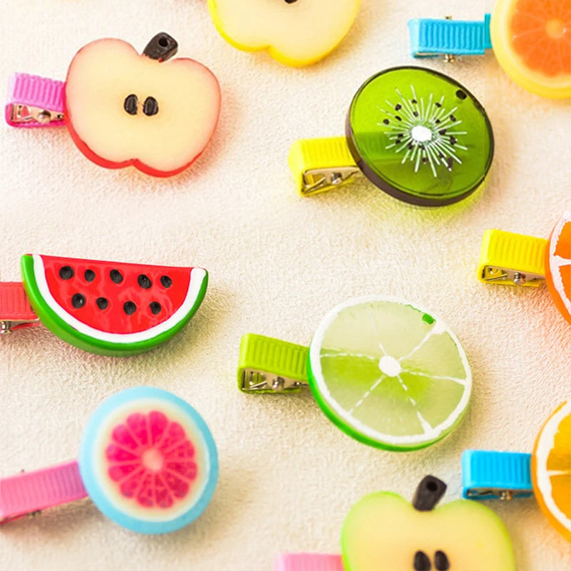 

Fashion Acrylic Hair Clips For Kids Kiwi Strawberry Hair Accessories Children Orange Girls Fruit Candy Color Sweet Hairpins