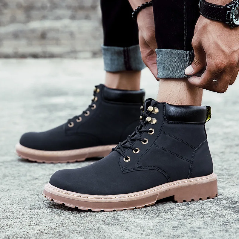 Мужские ботинки Martens кожаная зимняя теплая обувь мужские мотоциклетные