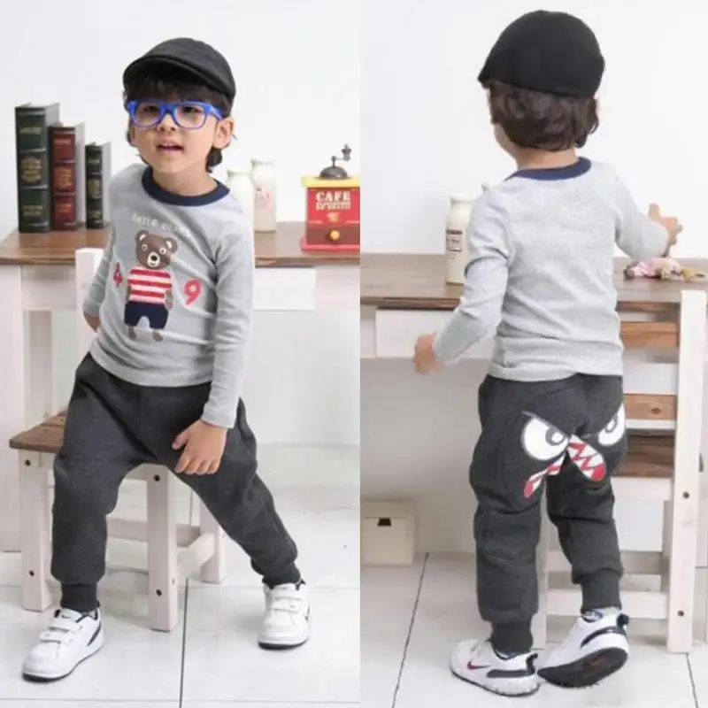 

Trousers Cotton Cartoon Children Casual Trousers Cotton Cartoon Bird Pockets Warm Elastic Waist Sports Harem Pants For 1-6T