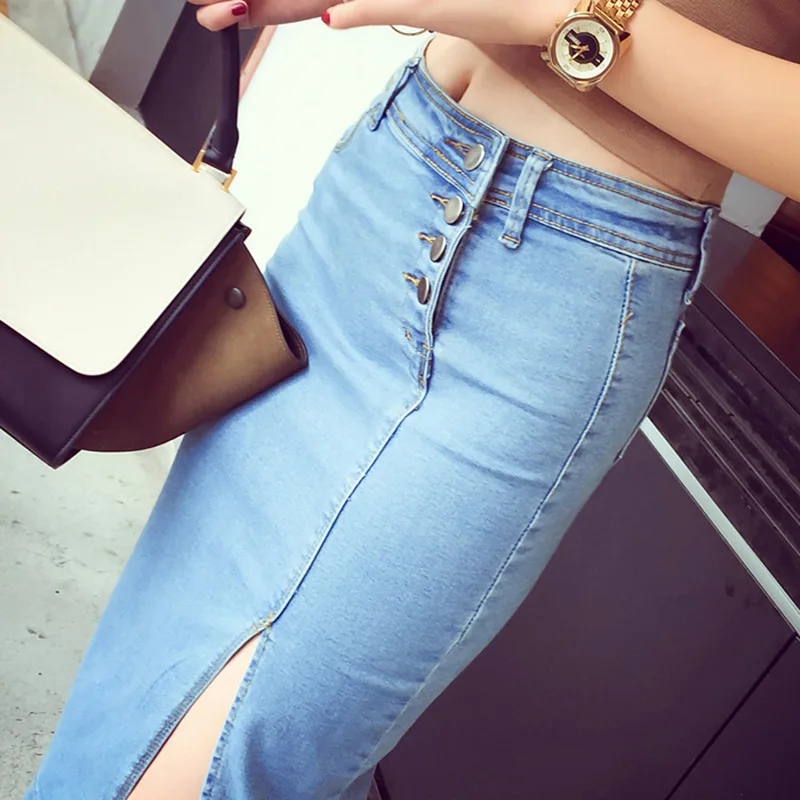 

New 2019 Denim Skirt Women Plus Size Casual High Waist Denim Skirts Pencil Patchwork Stretch Slim Hip jean Skirt Long 3XL