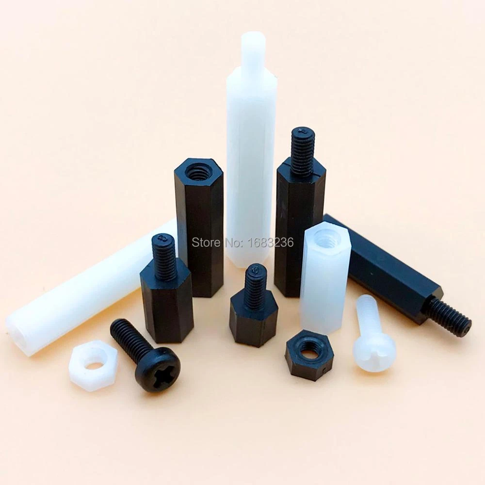 Black Male Pillars M3 Nylon Plastic Studs Hex Standoff Spacers Hexagonal Black Male Pillars M3 Nylon Plastic Studs Hex Standoff Spacers Hexagonal