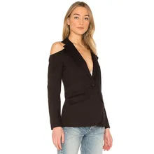 MINSUNDA Black Cold Shoulder Single Button Blazer Ladies Workwear Women Pocket Front Blazers And Jackets Notched Casual Outwear MINSUNDA Black Cold Shoulder Single Button Blazer Ladies Workwear Women Pocket Front Blazers And Jackets Notched Casual Outwear