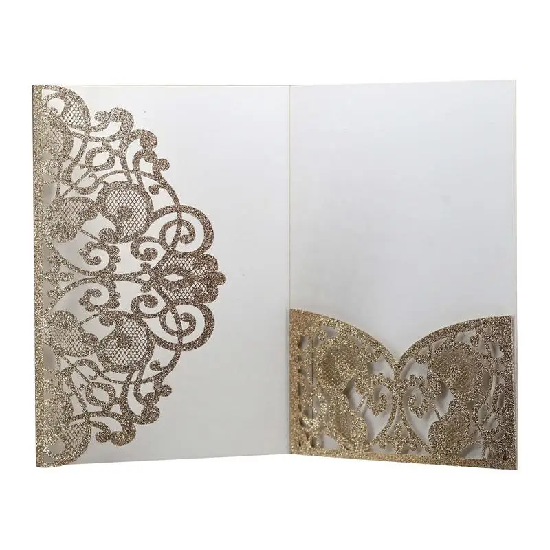  10PCS European Style Glitter Invitations Laser Cut Wedding Invitations Cards Festive Greeting Cards - 32996511703