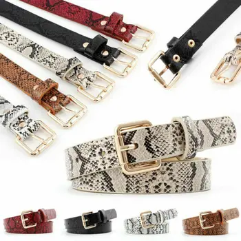 

Fashion 2019 Gold Square Pin Buckle Waistband PU Leather Snake Pattern Dress Jeans Belts 5 Colors