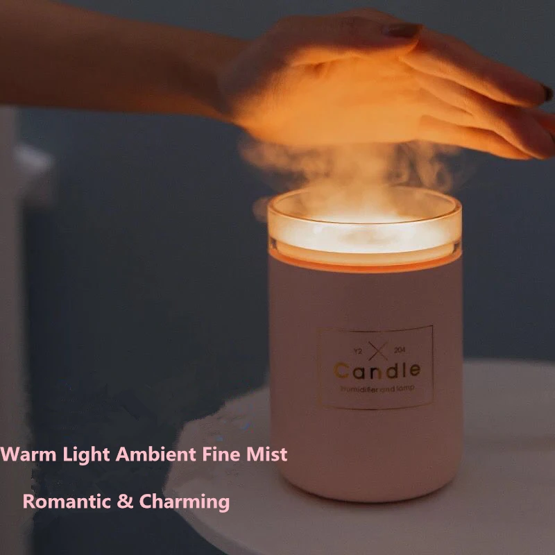 280ML Ultrasonic Air Humidifier Candle Romantic Soft Light USB Essential Oil Diffuser Car Purifier
