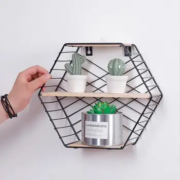 

Wooden Wall Storage Rack Innovative Simple Hexagon Three-Layer Wall Hanging Shelf Home Bedroom Wall Decoration #SO