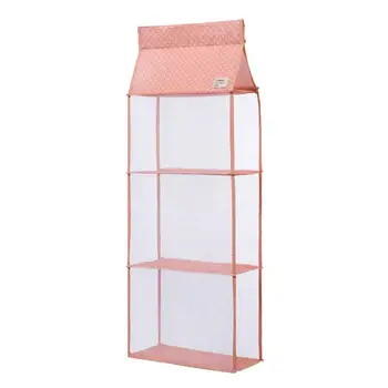 

3 Layers Home Hanging Clothes Storage Box Hanging Shelves Closet Cubby Sweater Handbag Organizer for Bedroom Bathroom (Pink)