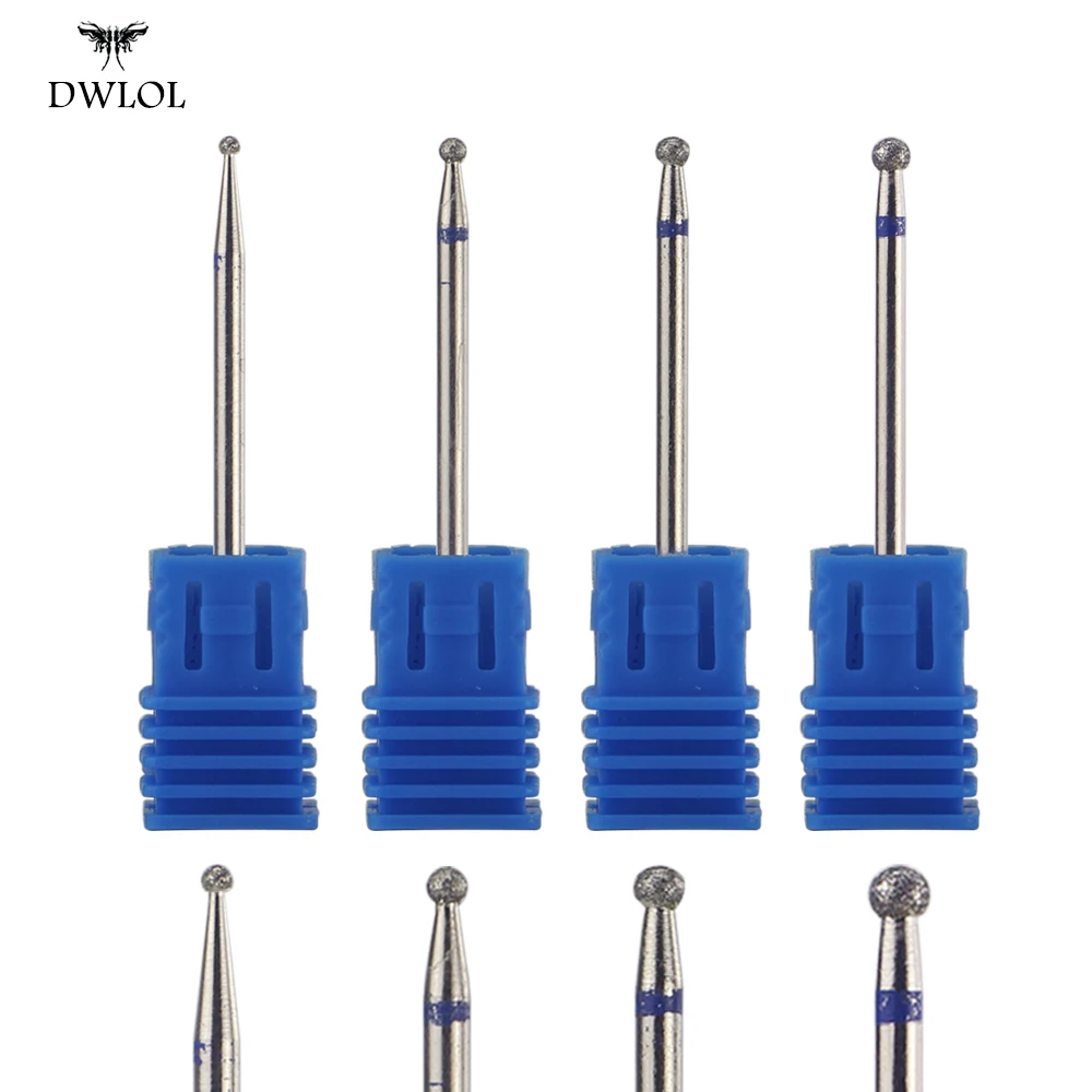 

4 Size Ball Diamond Nail Drill Bit Diamond Grinding Head Nail Frez Diamentowy Metal 2.34mm Shank Manicure Machine Accessories