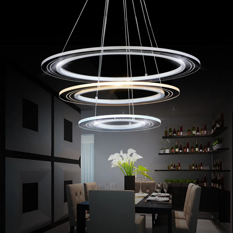 

Modern Pendant Lights For Living Room Dining Room Circle Rings Acrylic Body Led Ceiling Lamp Fixtures