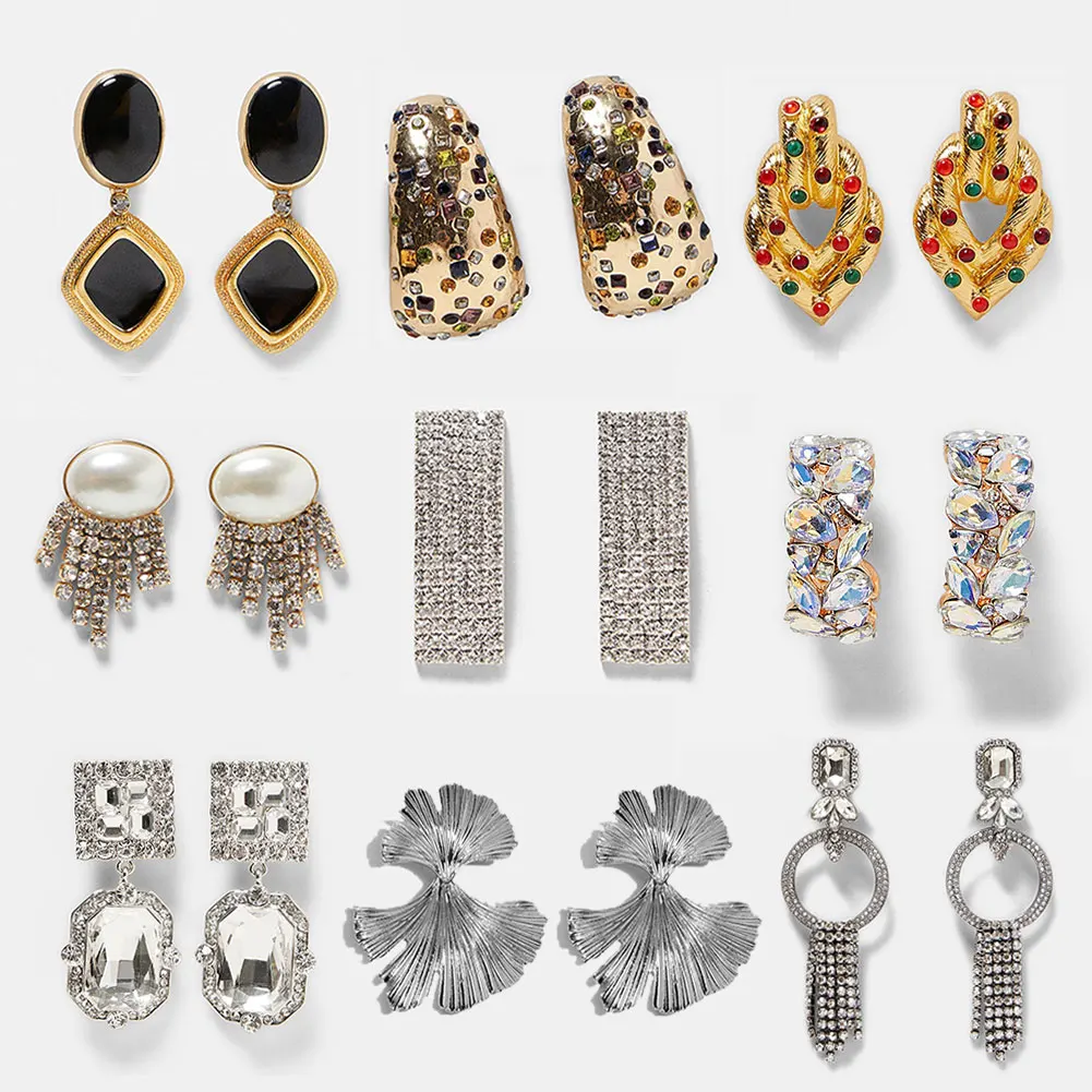 Flatfoosie ZA Trendy Hanging Earrings Women Long Metal Dangle Drop