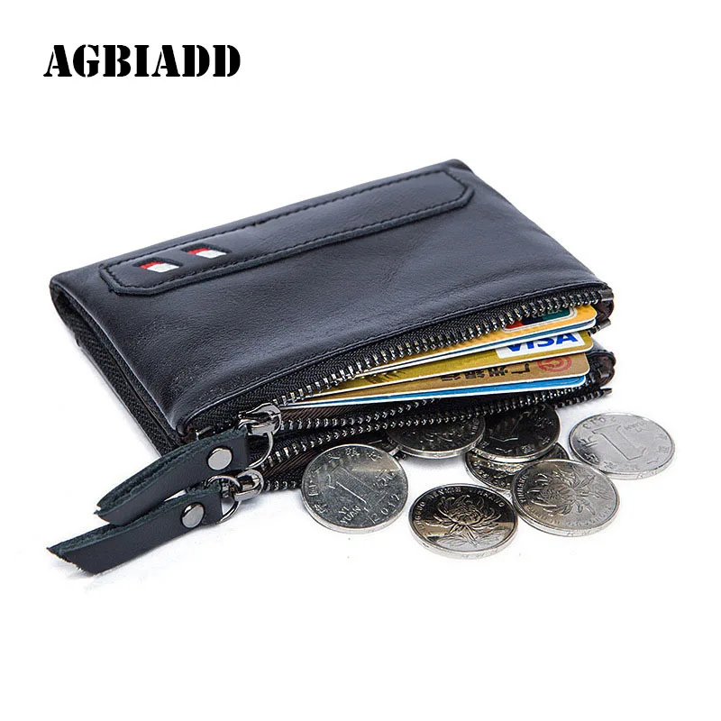 

AGBIADD Double Zipper Man Wallet Male Purse Genuine Cowhide Leather Credit Card Holder Mens Vintage Coin Purse Wallet 445-40