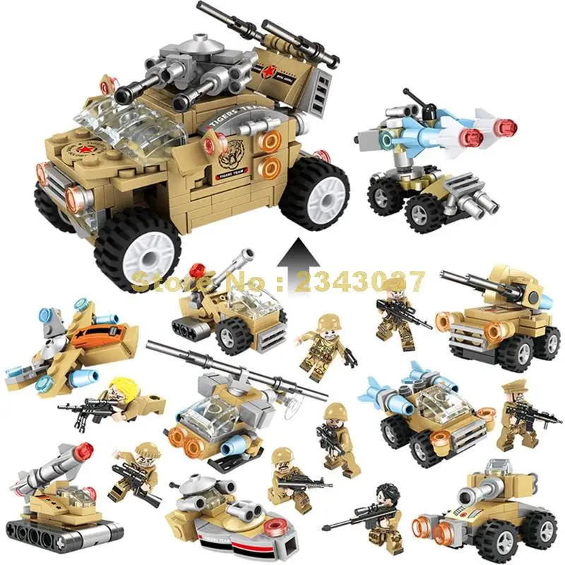 

W1061 429pcs 8in1 Military Missile Vehicle Tank Helicopter Armored Vehicle Artillery Weapon Building Blocks Toy