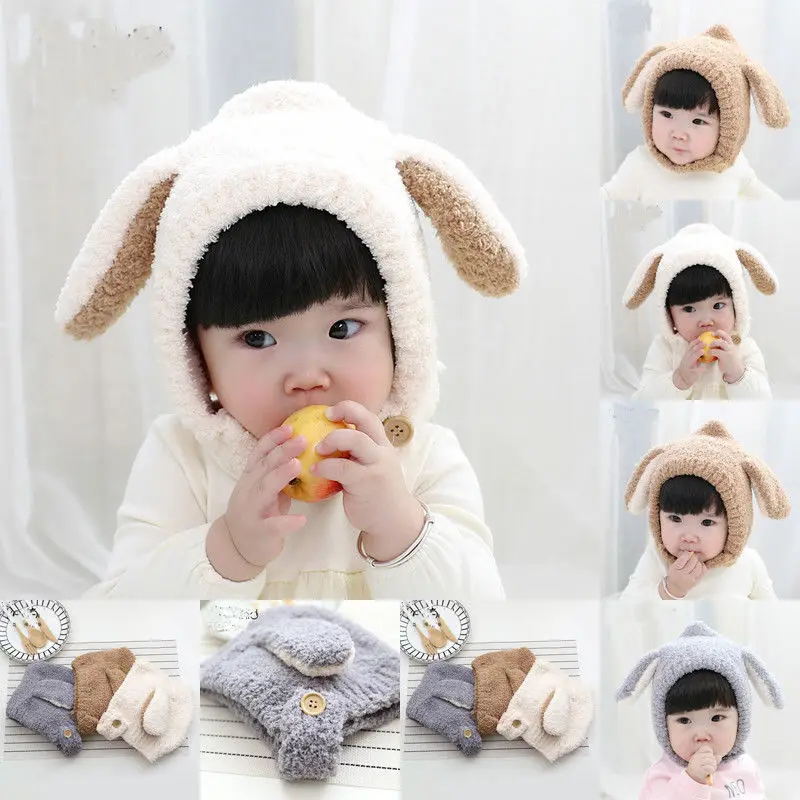 

Cute Baby Chidlren Winter Beanie Warm Hats Toddler Newborn Kids Hooded Scarf Earflap Knitted Caps Infant Lovely Caps With Ear