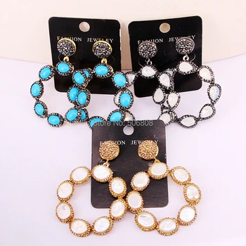 

3Pairs ZYZ326-0554 Nature pearl/cat eye stone/howlite earrings flowers dangle earrings Fashion jewelry for women gift