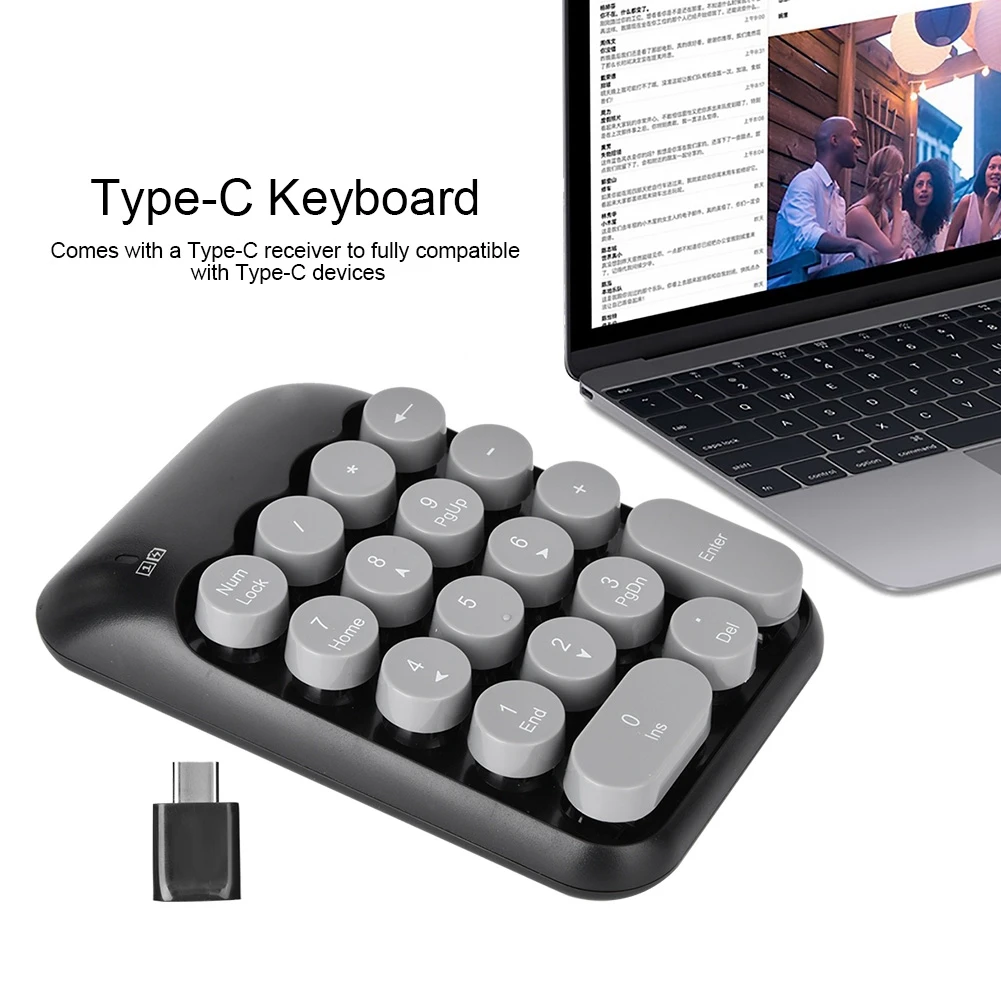 

New Mini Bluetooth Wireless Digital Numeric Keyboard Type-C Receiver 18-key 2.4G for Type-C Notebook/Tablet