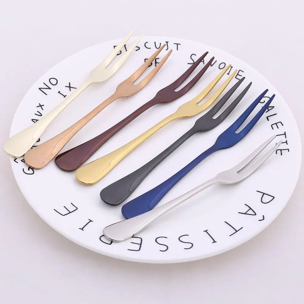 

7Pcs/set Colorful Stainless Steel Fruit Forks for Beautiful Cake Dessert Cafe Serving Fork Lot Bar Kitchen Tableware Salad Tools