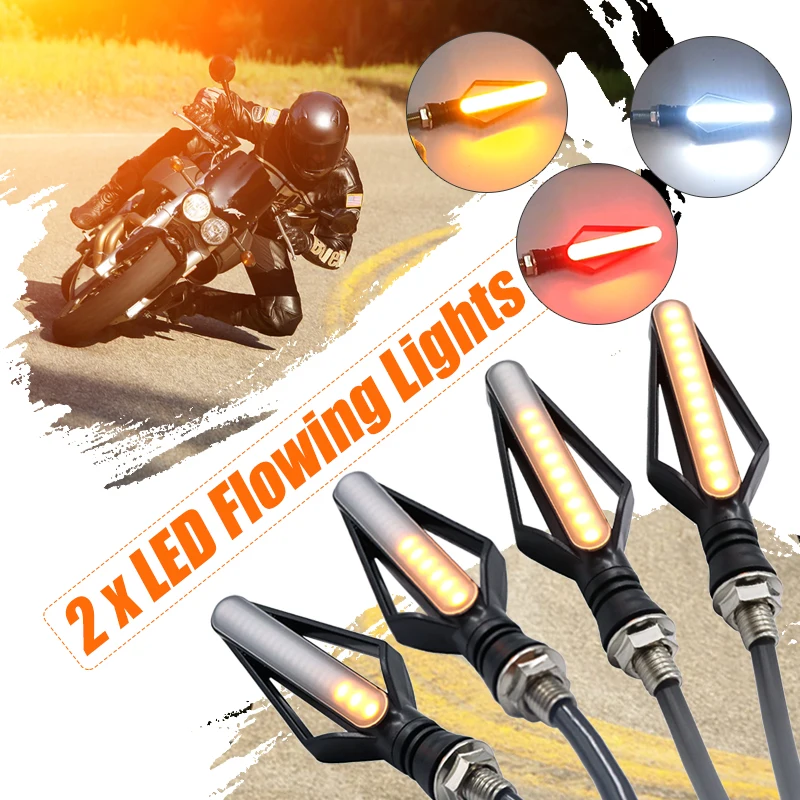 

LED Indicator Light Motorcycle Amber Flowing Turn Signal Light 12V+Front White Daytime Running Light/Rear Red Brake Lights DRL