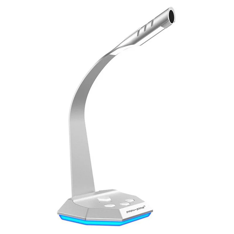 

K3 2-in-1 USB Wired Dual Mic Gaming Microphone LED Light Table Lamp with 3.5mm Audio Jack 360 Degree Pickup Computer Microphon