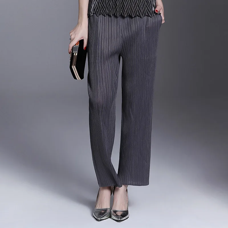 LANMREM новые модные плиссированные свободные широкие брюки повседневные брюки с эластичным поясом и карманами женские брюки высокого качества YF234