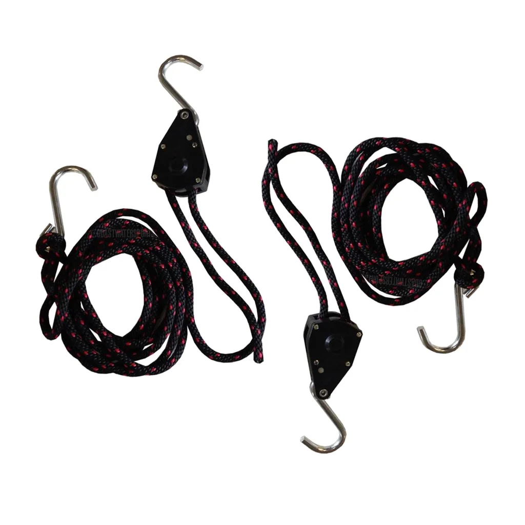 2 Pieces Black 8ft Rope Pull Ratchet Bow Stern Tie Down Strap Boating Canoe and Kayak Accessories | Спорт и развлечения