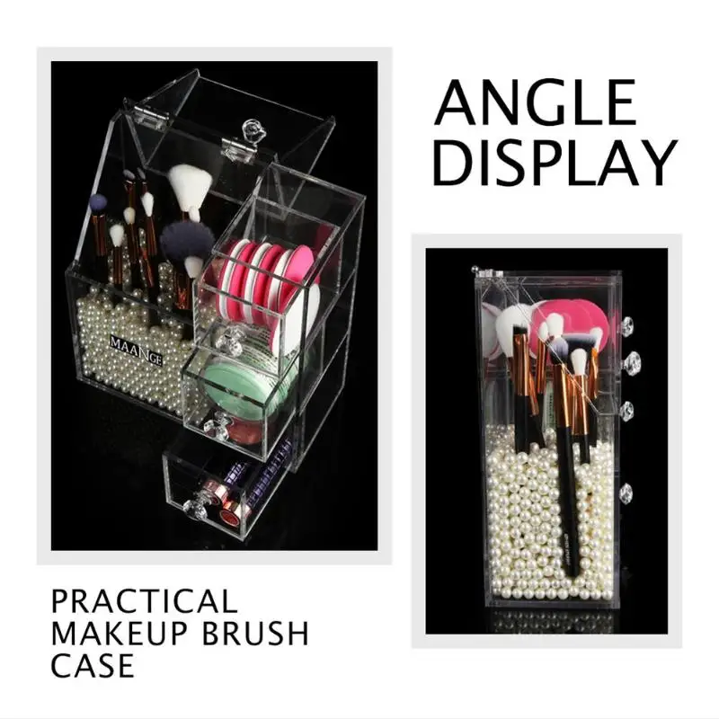 

Acrylic Cosmetic Case Multi Grids Drawers Clear Makeup Brush Multi Purpose Storage Case Jewelry Box for Earring Necklace