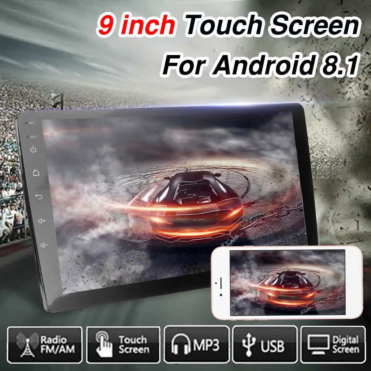 

Android 8.1 4K 9'' Car MP5 Player Quad Core 2DIN WiFi GPS Navigation DAB FM Radio Touchable Screen Auto Car Multimedia Player