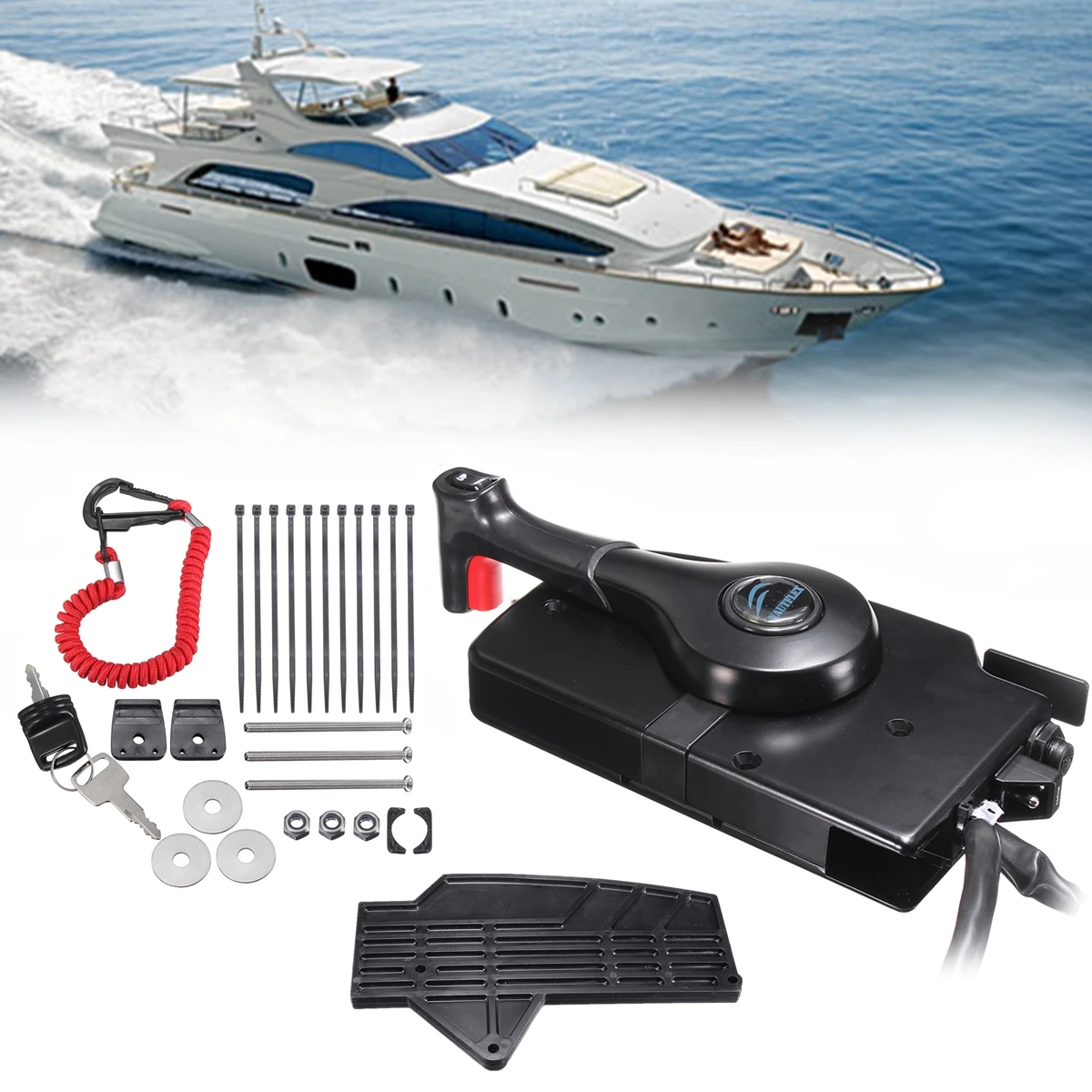

With 14 Pin Cable Boat Outboard Engine Side Mount Remote Control Box for Mercury Include Up/Down switch Forward/reverse Lever