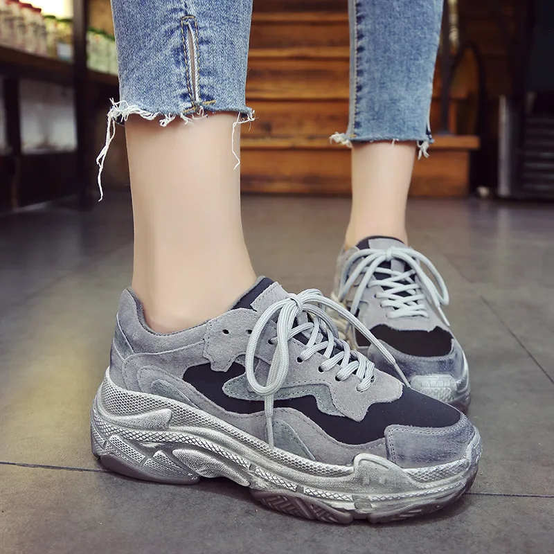 

2018 Casual Platform White Shoes Women Fashion Brand Dirty Sneakers Lady chaussure Autumn New Female Platform footware