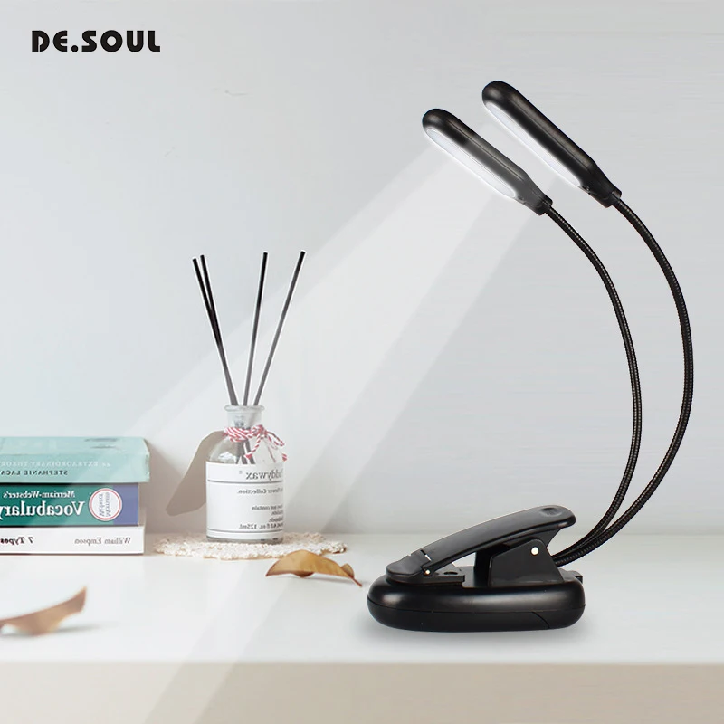 

DE.SOUL Double Pole 10 LED Clip Table Lamp Flexible Table Lamp on/off Switch Bedside Book Reading Study Office Work Lights