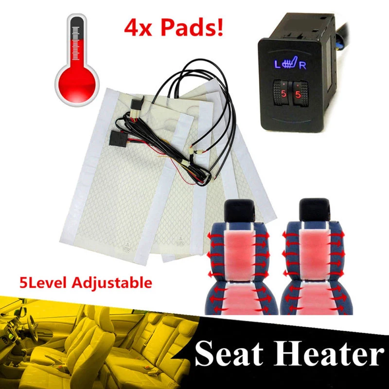 

Car Seat Carbon Fiber Heated Cushion Seat Heating Pad Hi-Off-Lo Switch Kit