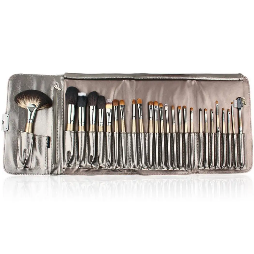 

26Pcs Professional Make Up Cosmetic Brush Set With Powder, Foundation Brush Coffee Wood Bag