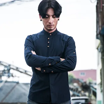 

2019 Spring Chinese Style Flax Shirt Men's Leisure Long Sleeve Shirt Linen Cotton Male Comfort Shirt Mandarin Collar Slim Fit