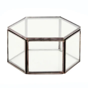 

Geometrical Clear Glass Jewelry Box Jewelry Organize Holder Tabletop Succulent Plants Container Home Jewelry Storage-Black