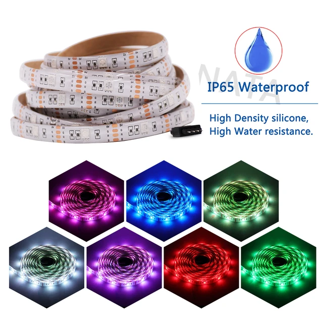 Tira de luces LED con pilas, tira de luz LED RGB de 6,5 pies/2 m SMD5050 60  LED