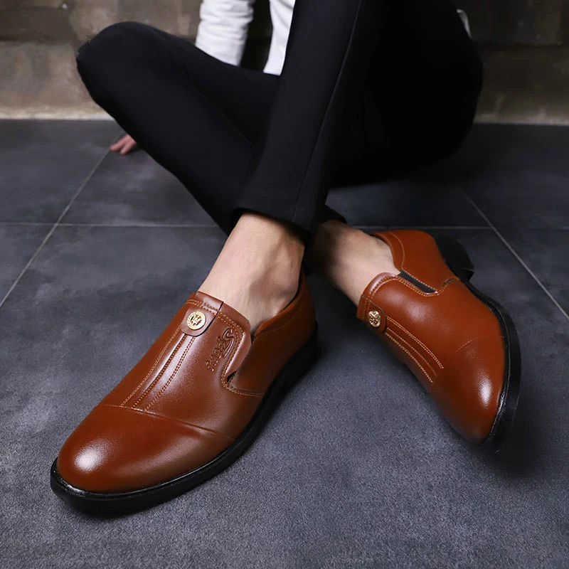 Couro brown Negócios No black Lace Homem Fundo Liso brown Deslizamento Up Up Único Imaxanna Sapatos Não Vestido Sapato Escritório Slip Macio Black Casual Novo De I81vBw