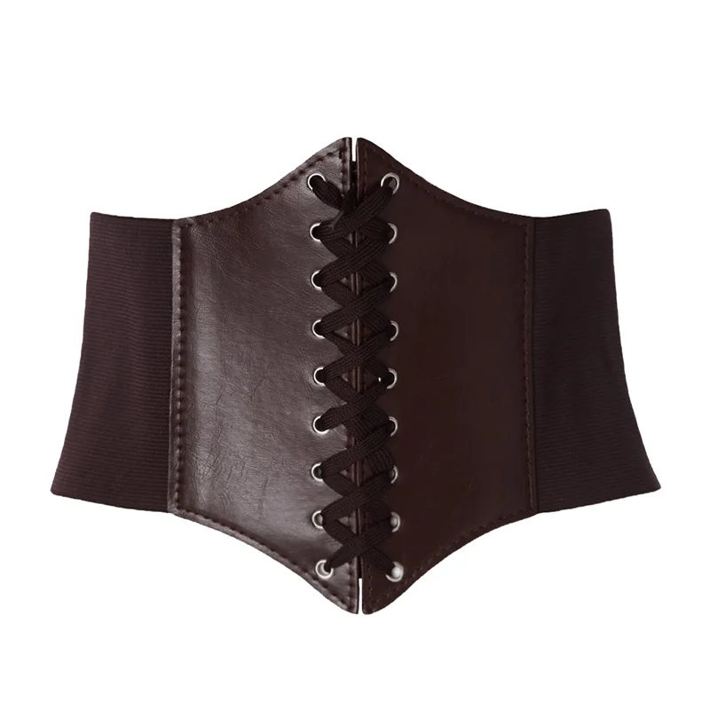 Sexy Women Corset Belt PU Leather Splice Lace-Up Elastic Cincher Wide Waistband Waist Strap Harajuku Accessories Wide Belts Lady