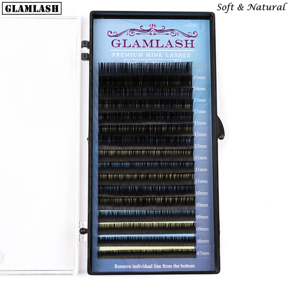 GLAMLASH 16 рядов/Чехол 7~ 15 мм микс корейский Pbt натуральные мягкие шелковые норковые ресницы удлинение Индивидуальные Поддельные ресницы макияж Maquiagem Cilios