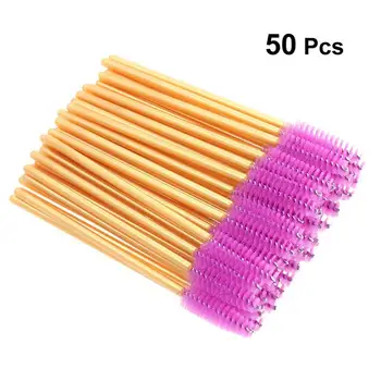 

50 Pcs Disposable Eyelash Brushes Mascara Wand Applicator Colored Makeup Brushes Protable Eyelash Volume (Gold Rod, Pink Brush)