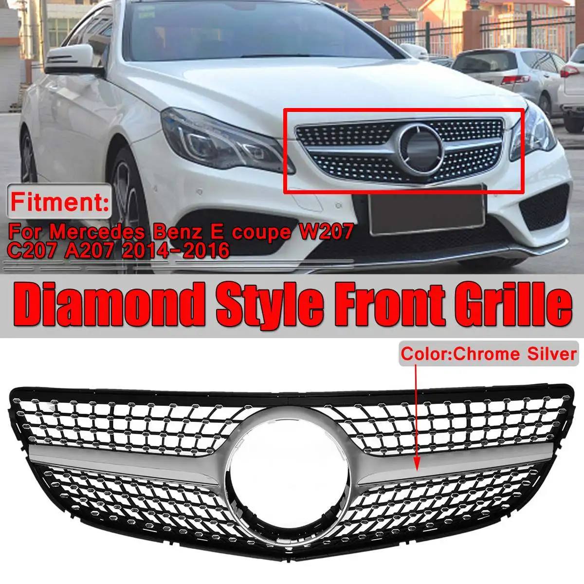 

High Quality W207 C207 Diamond Grill Car Front Bumper Grill Grille For Mercedes For Benz E For Coupe W207 C207 A207 2014-2016