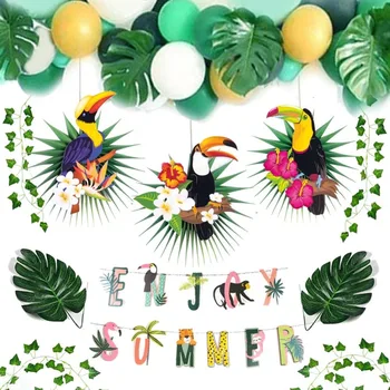 

Jungle Party Decoration Set Enjoy Summer Banner Toucan Zoo Tropical Latex Balloons Lanterns Palm Leaves Safari Shower Decor