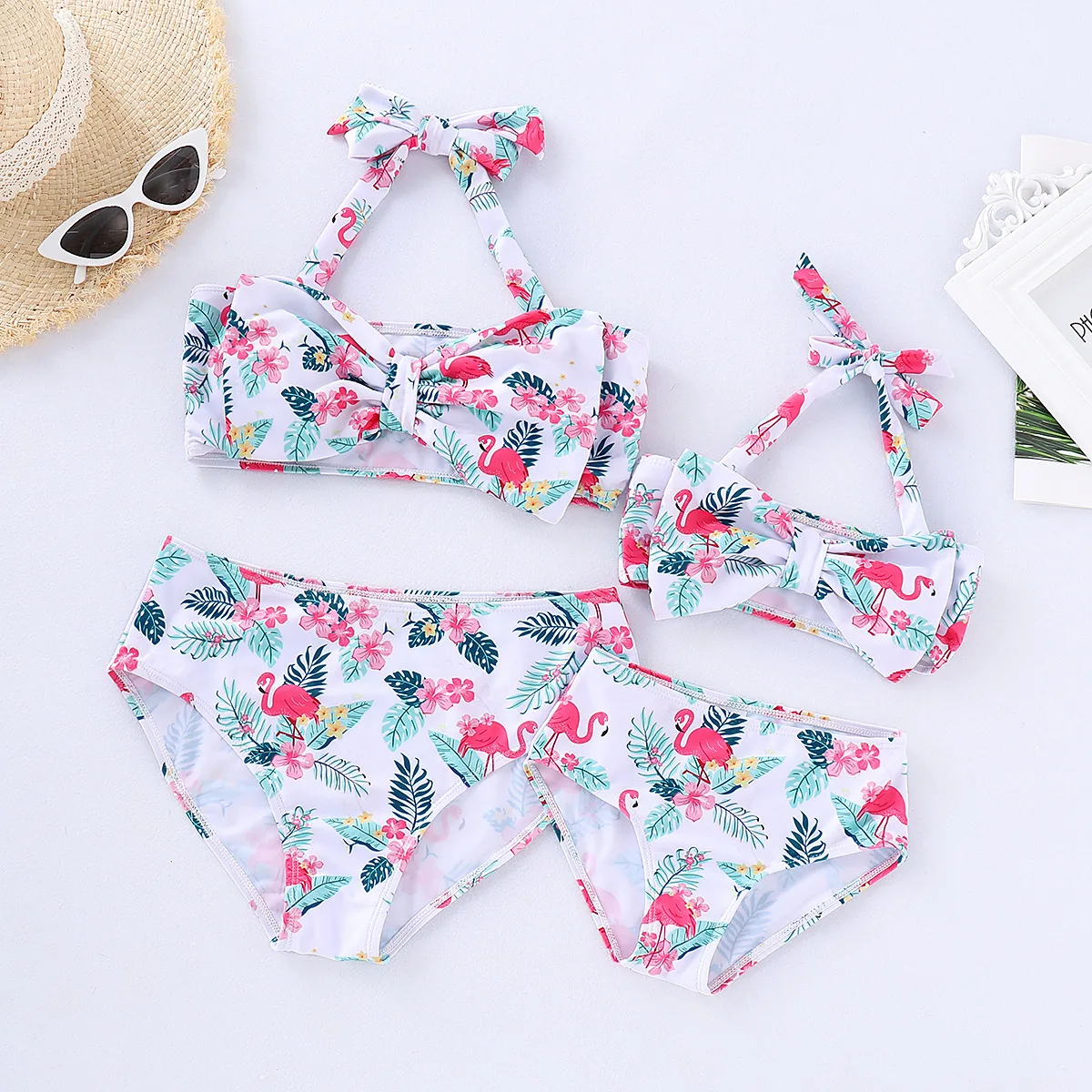 

Flamingo Swimsuits Mommy And Me Clothes Family Look Mother Daughter Swimwear Mom Girls Matching Outfits High Waist Bikini Dress