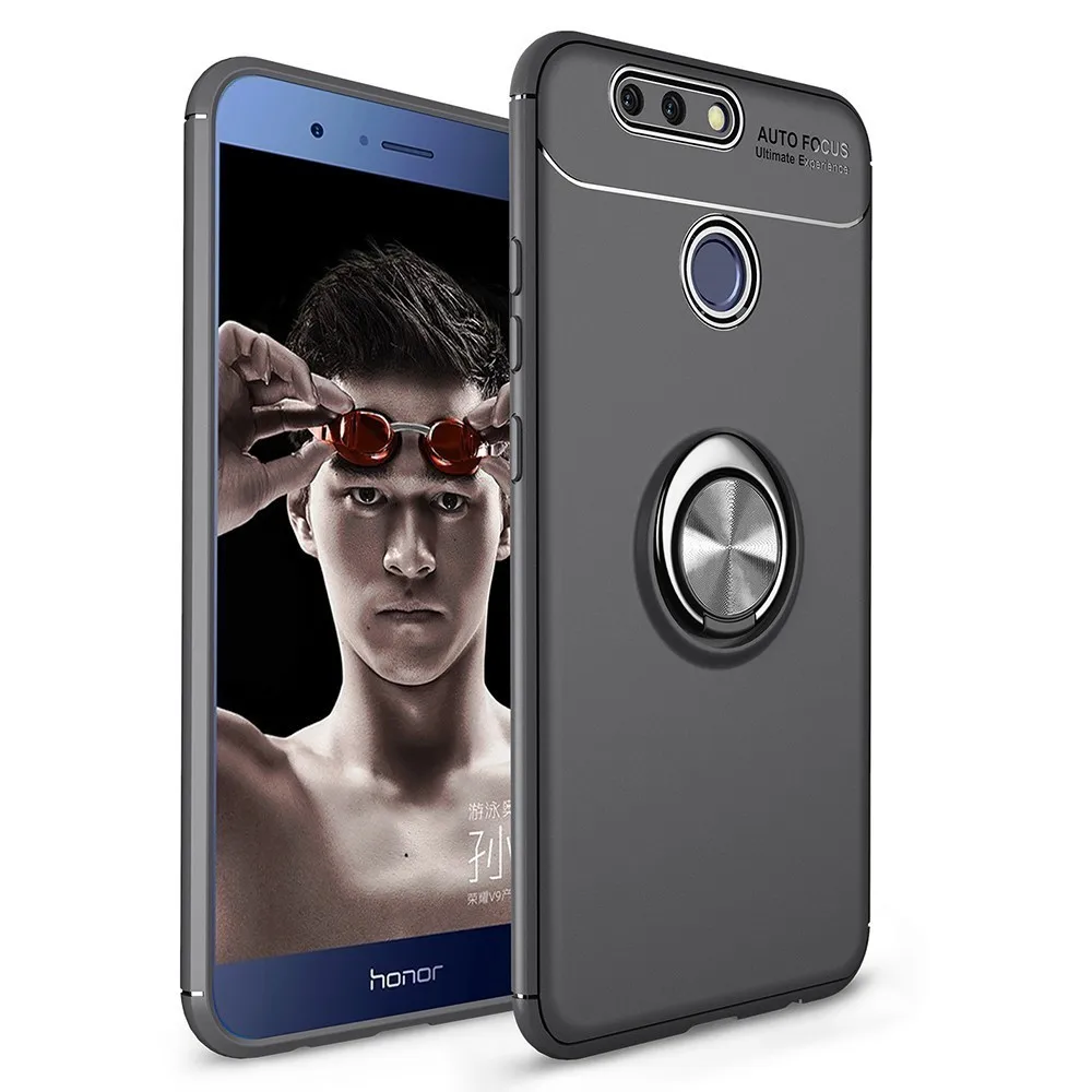 

Huawei Honor V9 /View 9 Case Honor 8 Pro Case Cover 5.7 inch QAZ Maggie Shockproof Soft Bumper Metal Ring Holder Bracket Funda