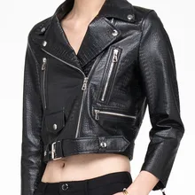 Осень натуральная кожа крокодила овчины Короткая обтягивающая куртка женские пальто и куртки зима плюс размер