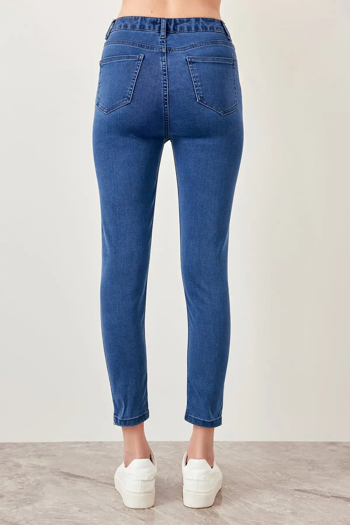 Trendyol синие джинсы с высокой талией Jegging деним молния карандаш повседневные узкие