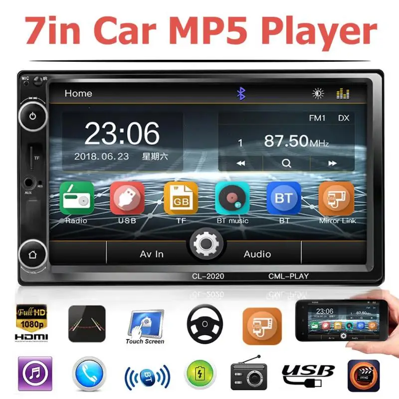 

Automagnitol 2 Din Remote Control 7 Inch Touch Screen Car Stereo Multimidia Car MP5 Player FM Radio USB Bluetooth With/No Camera