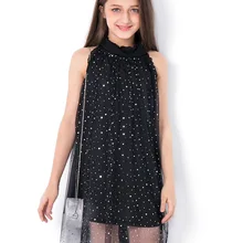 Модное платье без рукавов для девочек летнее платье Коллекция года, одежда для девочек-подростков Детские повседневные платья с блестками для детей возрастом 6, 8, 10, 11, 12, 13, 14 лет
