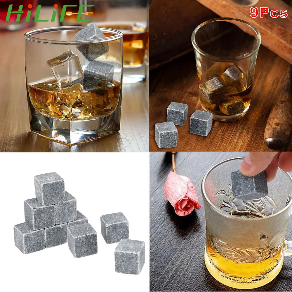 

HILIFE 9Pcs/lot Ice Cube Rock No Diluting For Wedding Party Bar Home Natural Whisky Stones Rock Beer Juice Water Cooler
