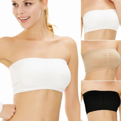 Fashion Womens Strapless Bra Bandeau Tube Top Removable Pads Seamless Crop  Colors New 