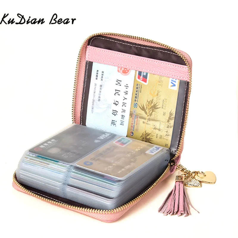 

KUDIAN BEAR Genuine Leather Women Card Holder Cute Credit ID Card Holders Wallet Case Change Coin Purse Porte Carte BIY055 PM49