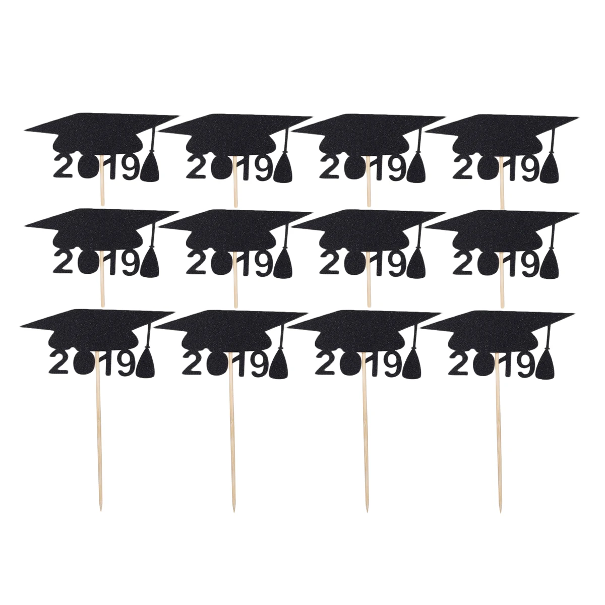 

12 pcs Cake Toppers Glitter 2019 Doctorial Hat Shape Paper Cupcake Decor Cake Picks for Party Birthday Baby Shower Graduation
